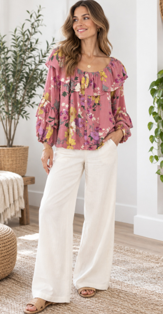 Sanctuary Pink Floral top Blouse XL bohemian victorian festival long sleeve NWT